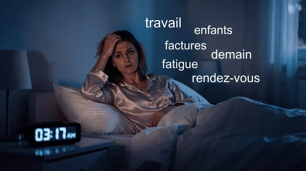 Femme submergée par la charge mentale - travail, enfants, factures, fatigue